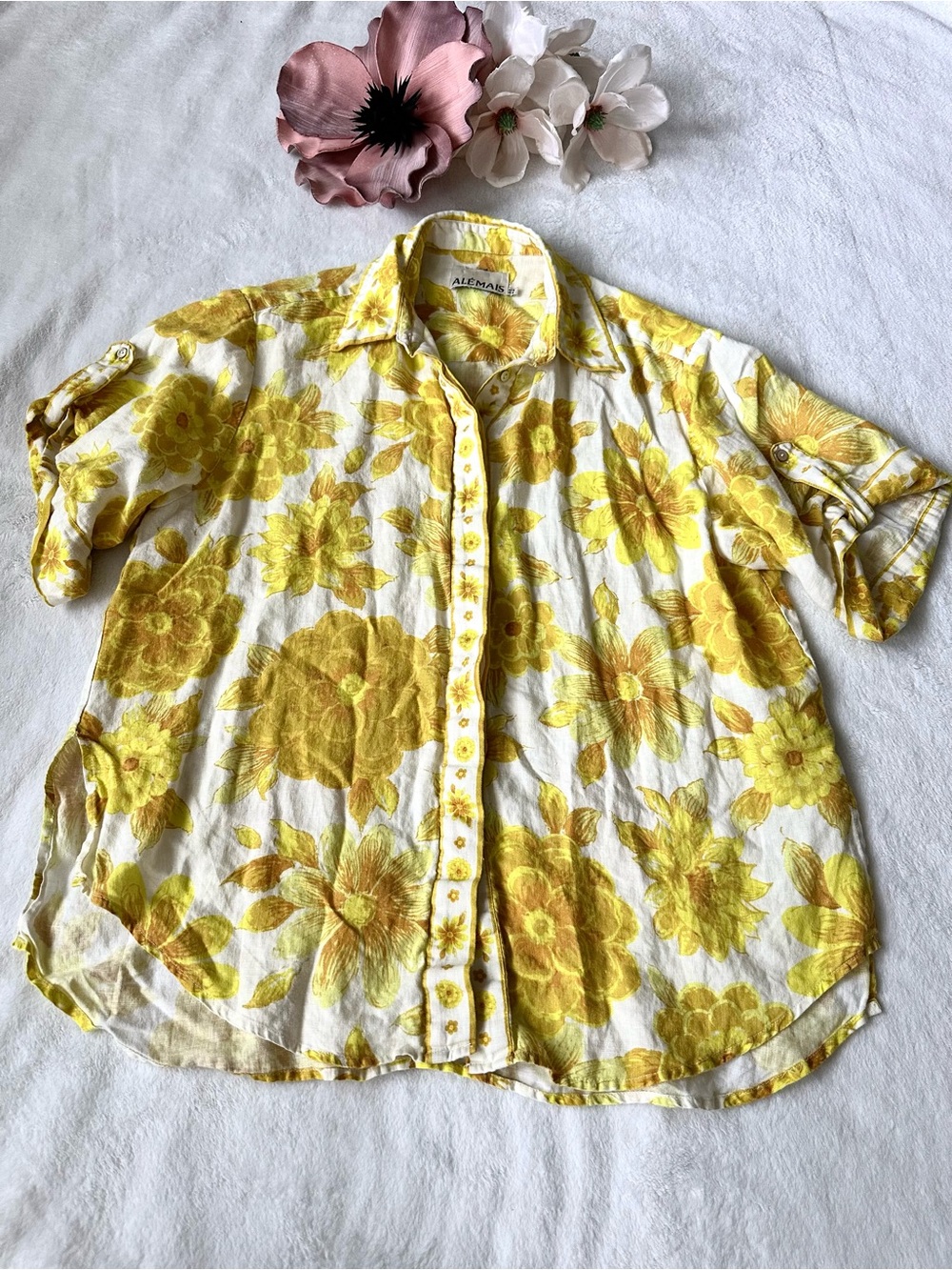 ALEMAIS Sonny Linen Oversized Shirt in Lemon size 6 US
